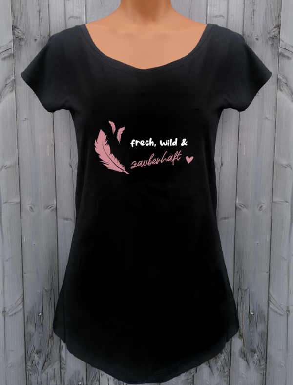 schwarzes T-Shirt frech, wild & zauberhaft roségold