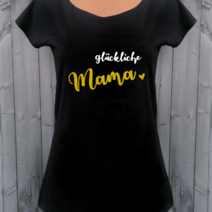 schwarzes T-Shirt glückliche Mama gold
