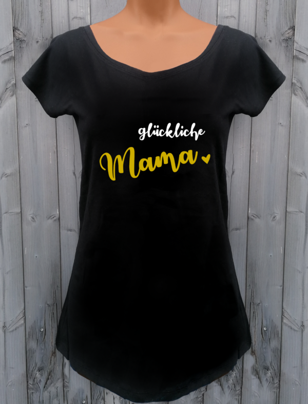 schwarzes T-Shirt glückliche Mama gold